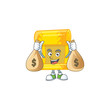 A picture of rich chinese gold scrollcartoon character with two money bags