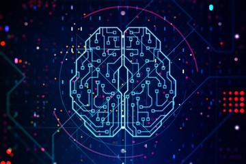 Poster - The human brain in the form of microchips. Artificial Intelligence and Neural Networks Concept. 3D Rendering