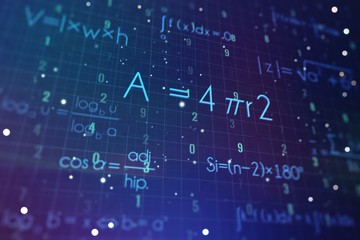 Abstract math formulas on a blue background. Education concept. 3D Rendering