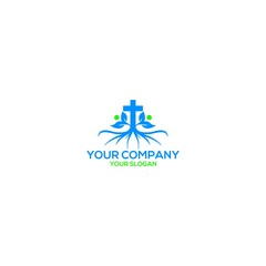 Tree Root Church Logo Design Vector