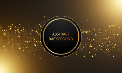 Abstract gold light curve sparkling luxury effect with circle shape on black background.