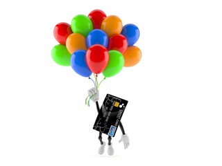 Poster - Credit card character flying with balloons