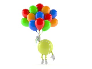 Wall Mural - Tennis ball character flying with balloons