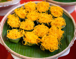 Golden egg strip is Thai desserts made from eggs, Thai dessert (Thai name is Foi Thong).