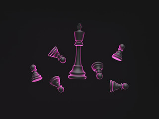 Aufkleber - chess pieces isolated on a black background. abstract minimal. pink color light. 3d rendering