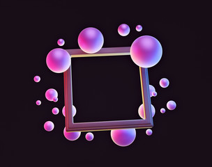 Poster - abstract Geometric shapes with a frame. modern minimal style. colorful spheres or balls isolated on black background. 3d rendering