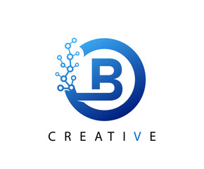 Wall Mural - Circle B Letter Digital Network , abstract blue B technology logo design.