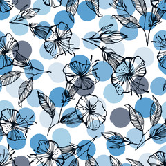 Wall Mural - Vector seamless pattern with hand drawn flowers.