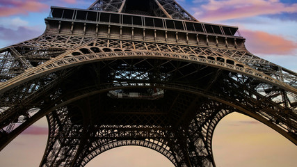 Wall Mural - View of Famous at Paris city as wide shot in Paris  Eiffel Tower and sunset sky scene