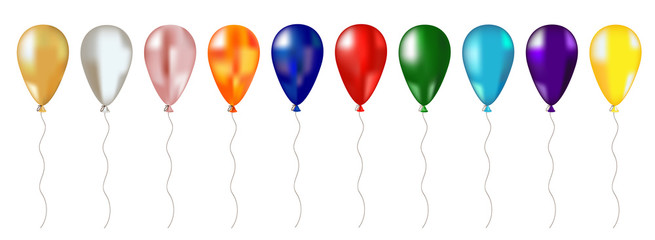 Set of multi-colored balloons. Isolated on white background. Can be used to create patterns, cards, invitations. Volumetric 3D forms.