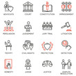 Vector set of linear icons related to law, justice and litigation. Mono line pictograms and infographics design elements - part 1