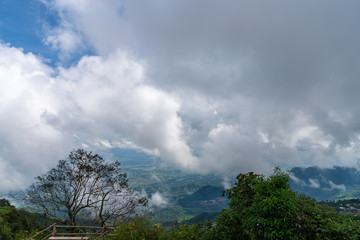 Wall Mural - beautiful blue sky high peak mountains mist fog wildlife green forest at Khao Koh, Phu Tub Berk, Phetchabun, Thailand  guiding idea long weekend for backpacker camping campfire relaxing hiking