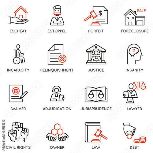 Vector Set Of Linear Icons Related To Law Justice And Litigation Mono Line Pictograms And Infographics Design Elements Part 3 Stock Vector Adobe Stock