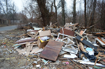 Winter landscape.Ecology of Ukraine. Nature near Ukrainian capital. Environmental contamination. Illegal junk dump.Kiev,Ukraine