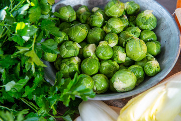 Canvas Print - group of fresh raw brussels sprouts