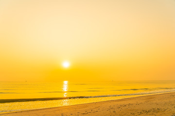 Beautiful tropical sea ocean beach at sunrise or sunset time