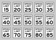 USA speed limit road sign set fro 15 to 85 mph