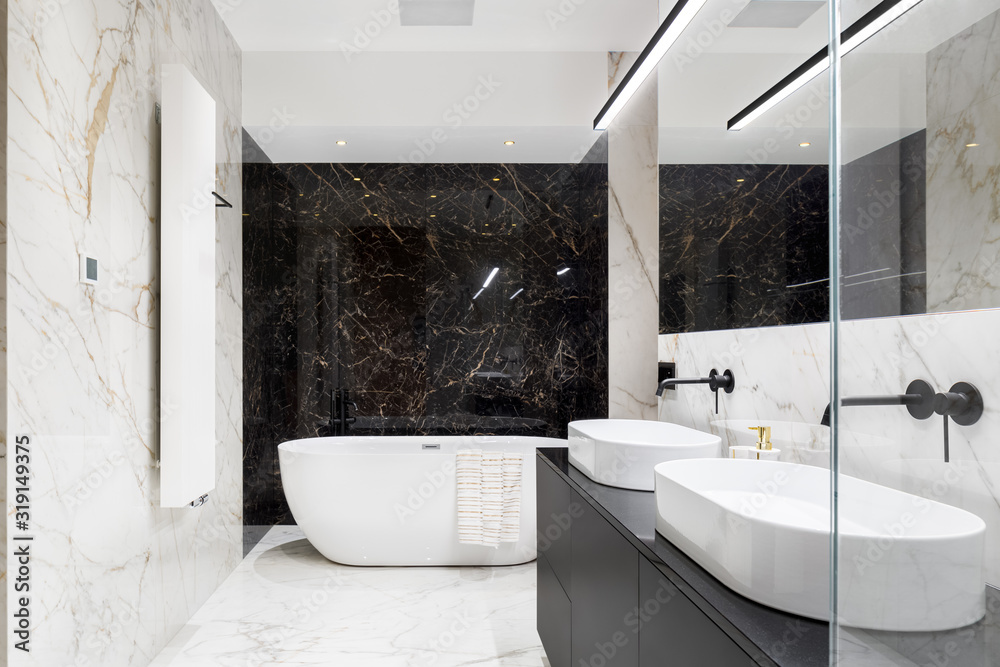 Elegant bathroom in marble - obrazy, fototapety, plakaty 