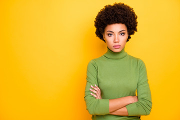 Wall Mural - Photo of confident intelligent professional entrepreneur looking at you candidly with arms crossed isolated vivid color background