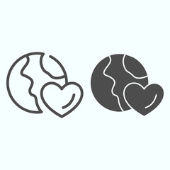 Poster - Earth love line and solid icon. Earth and heart vector illustration isolated on white. Global Earth day outline style design, designed for web and app. Eps 10.
