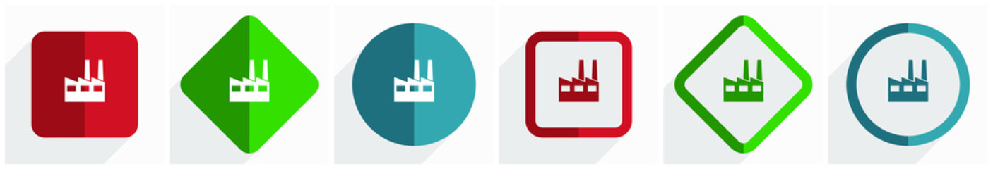 Poster - Factory, industrial building icon set, flat design vector illustration in 6 options for webdesign and mobile applications in eps 10