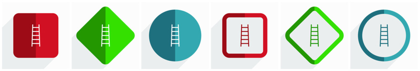 Poster - Ladder, step, climb, tool, level icon set, flat design vector illustration in 6 options for webdesign and mobile applications in eps 10