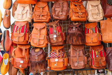 Traditional Moroccan backpacks made of hand-made leather