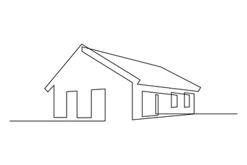 Wall Mural - Family house in continuous line art drawing style. Suburban home minimalist black linear sketch isolated on white background. Vector illustration