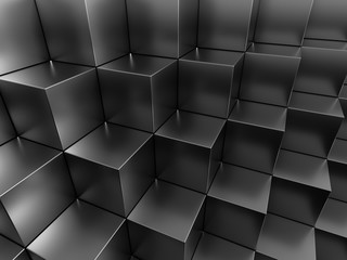 Poster - Abstract black 3D geometric metal cubes background. 3d rendering - illustration.