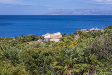 Wall Mural - Buildings in Zingaro park, oldest nature reserve on Sicily Island in Italy