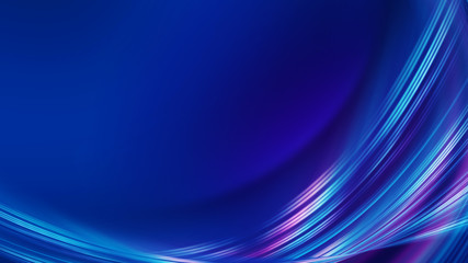 Poster - Dark blue abstract background with ultraviolet neon glow, blurry light lines, waves