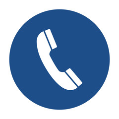 Wall Mural - Blue round telephone receiver icon, button on a white background