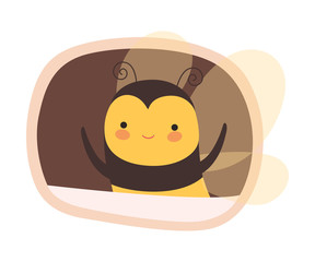 Poster - Funny Bee Peeped Out From Tree Hollow Vector Illustration