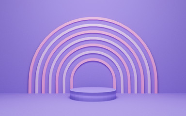 Fototapete - Abstract pastel geometric shape background. 3D pink and purple podium scene with pedestal. Empty showcase for advertising. Minimal concept. 3d render design for display product and banner on website.