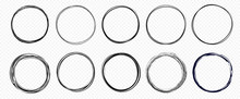 Hand Drawn Circle Line Sketch Set Isolated On Transparent Background. Vector Circular Scribble Doodle Round Circles For  Message And For Note Mark . Vector Illustration