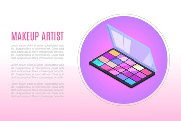 Poster - Proffecional makeup for artists cosmetics and accessories, vector illustration poster. Eyeshadow and make up colors for theaters and cinema studios.