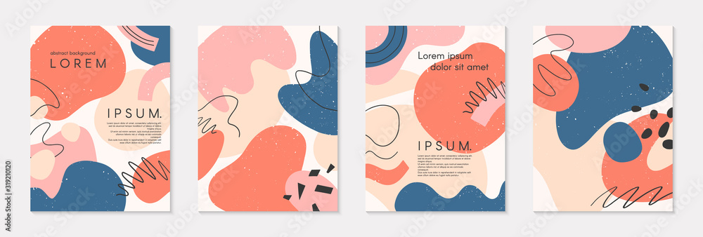 Set of modern colorful vector collages with hand drawn organic shapes and textures.Trendy contemporary design perfect for prints,flyers,banners,brochure,invitations,branding design,covers and more - obrazy, fototapety, plakaty 