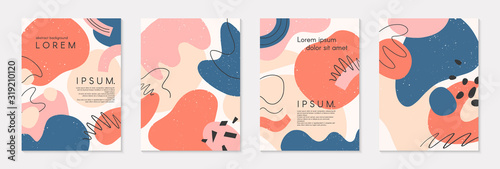 Cuadros en Lienzo Set of modern colorful vector collages with hand drawn organic shapes and textures