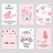 Baby shower card set. Watercolor invitation cards design for baby shower party. Little princess illustration.