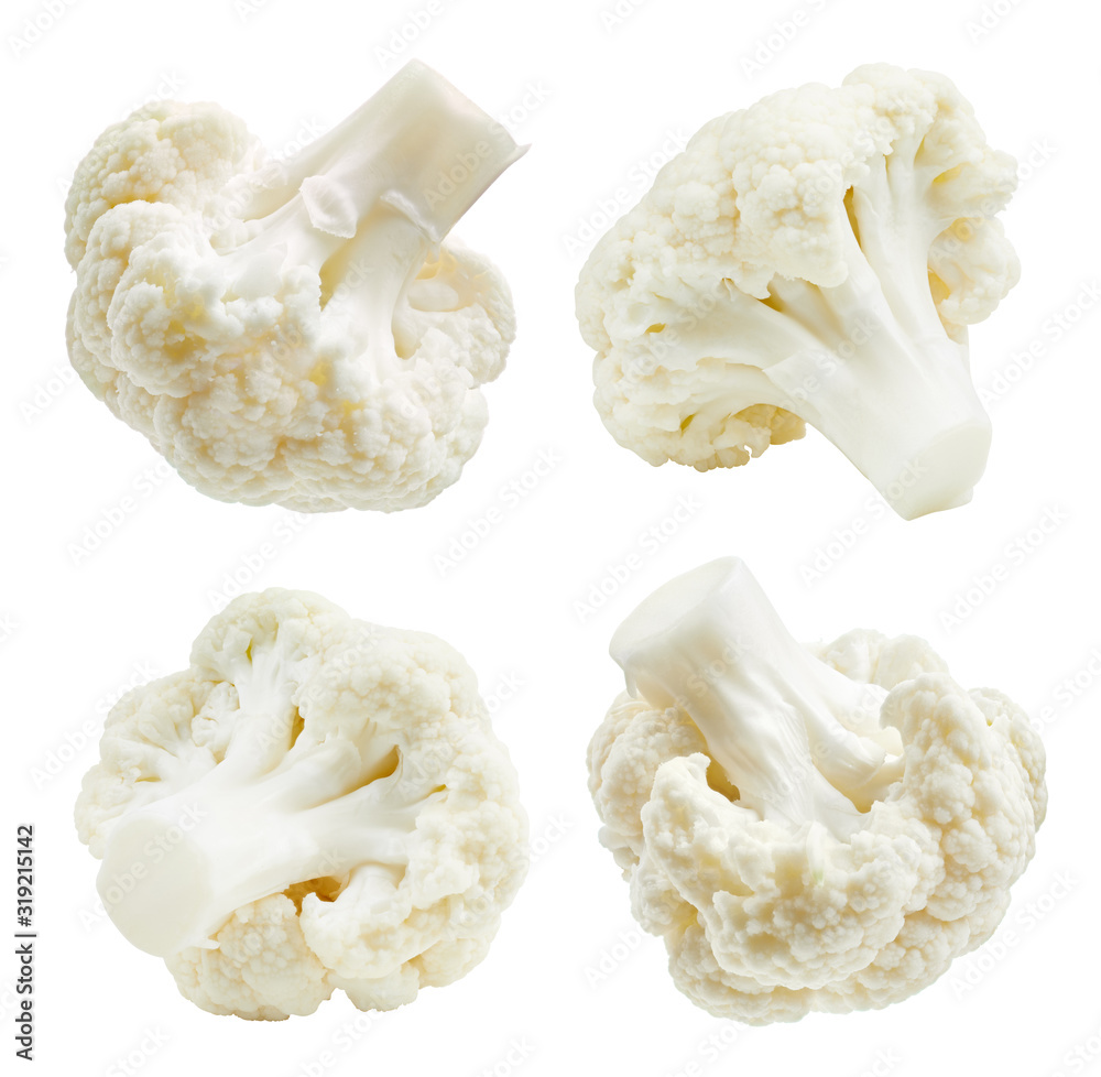 Cauliflower isolated on white background. Ripe fresh cauliflower Clipping Path. .Collection cauliflower - obrazy, fototapety, plakaty 