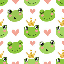 Seamless Pattern With Cute Frogs And Crowns