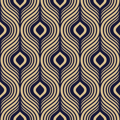 Poster - Simple stylish geometric seamless pattern. Vector background in navy blue and gold colors.