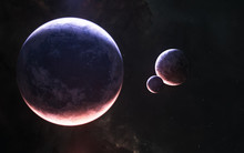 Planets Of Deep Space In Light Of Red And Blue Stars. Science Fiction. Elements Of This Image Furnished By NASA