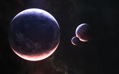 Wall Mural - planets of deep space in light of red and blue stars. science fiction. elements of this image furnis