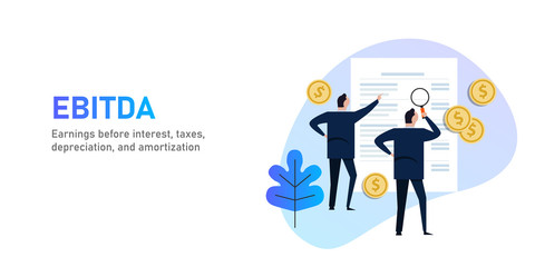 EBITDA Earnings before interest, tax, depreciation and amortization. Businessman looking at of financial statement or report