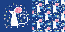Seamless Pattern Mouse Baby Boy Cute. Can Be Used For T-shirt Print, Kids Wear Fashion Design, Baby Shower Invitation Card.
