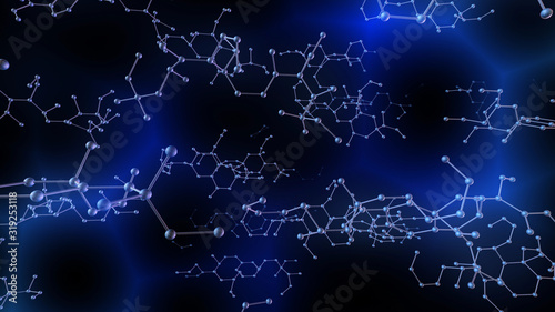 Fotografía Chemical Molecular Structure 3D illustration background