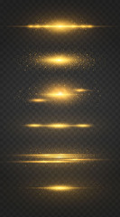 abstract stylish light effect on a black background. golden luminous neon line. gold glowing dust an