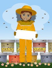 Poster - beekeeper man and bees