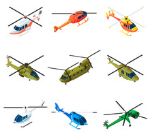 Helicopter Icons Set. Isometric Set Of Helicopter Vector Icons For Web Design Isolated On White Background